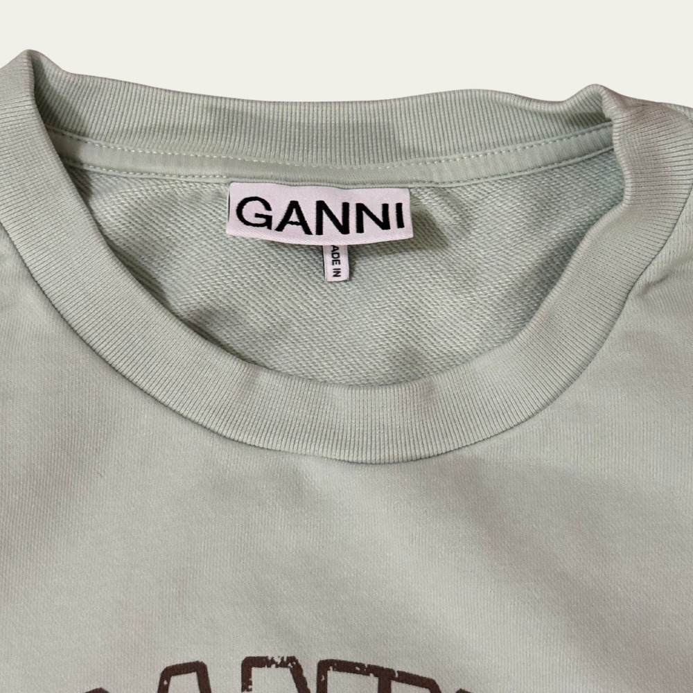 New GANNI Green Logo Crewneck Sweatshirt “Have A Nice Day! Please Recycle” L/XL - Picture 4 of 8